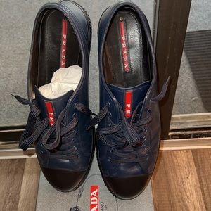 PRADA MEN'S BLUE Shoes Calzature Uomo Loafers Drivers Size 10 Saffiano NIB  $399.99 - PicClick